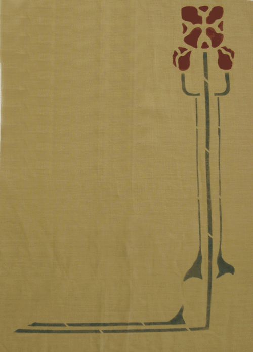 Dahlia : A large design, definitely not to scale, in mahogany & sage. Great on a large shade or curtain or even a bedspread. 18"W x 29" high. $50.00 per motif