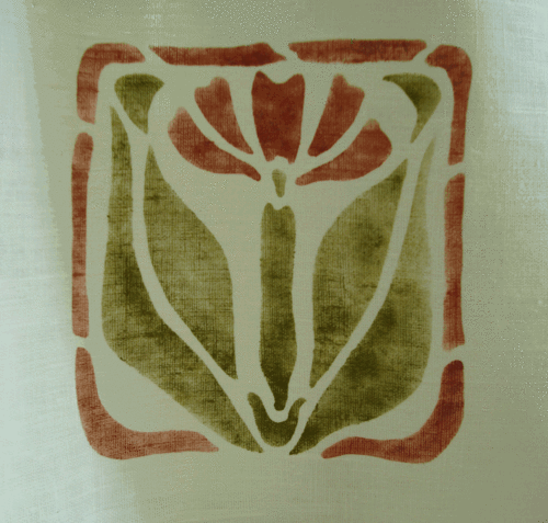 Iris & Square Medallion: A medallion to go with our Iris Two Border, at 6 1/2" high x 6" wide, here in terra cotta & laden. $40.00 per motif