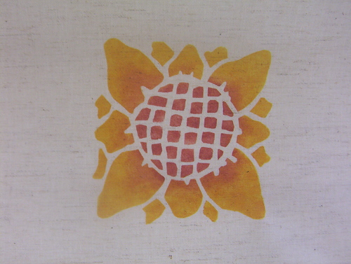 The Sunflower: Stencil can be a medallion or applied as sunny border. Shown here in gold and rust. 5 1/2 inches. $40.00 per motif.