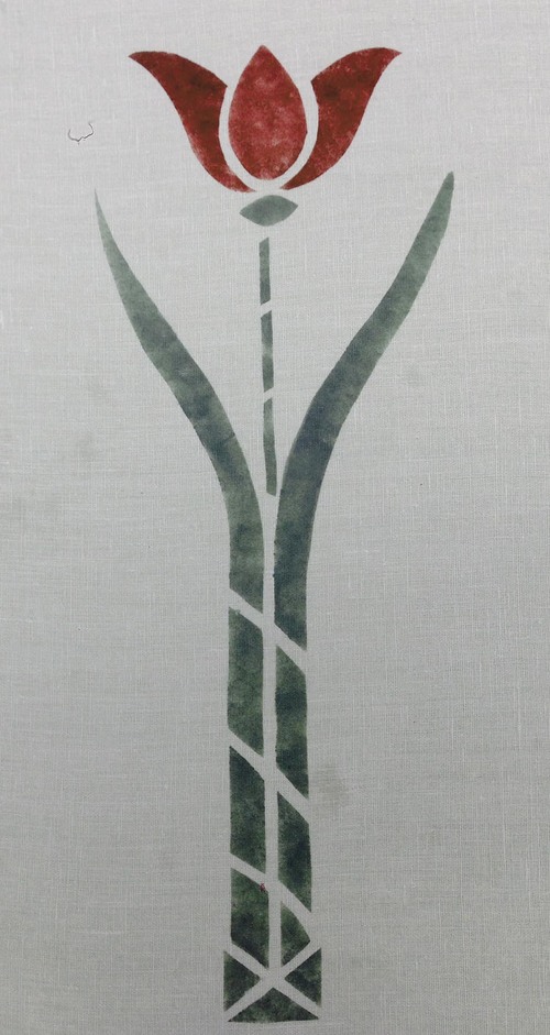 Tulip Stencil: Here in sage & dark red. Approximately 19" high. $50.00 per motif