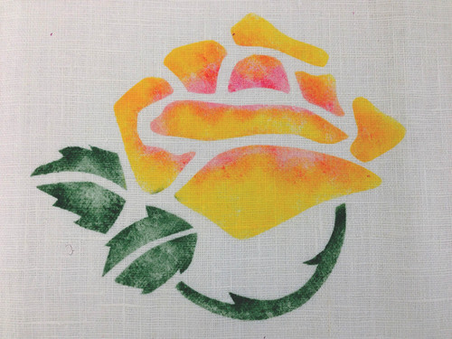 Venice Rose: Stippled in gold & rose with forest leaves. $40.00 per motif