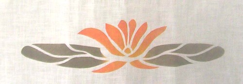 Water Lily Medallion : Shown in tangerine, gold and sage. 15" wide. A lso available as an appliqué. $40.00 per motif.