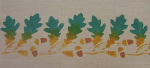 Oak Leaf Border (A): Shown here in sage and antique gold stippled together One repeat is 5" high x 5" wide. $45.00 per repeat