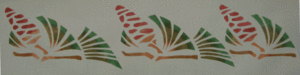 Pine Cone Border (A): Repeat of 5" high x 9 inches wide, shown in rust and forest with antique gold stippled in. $45.00 per repeat