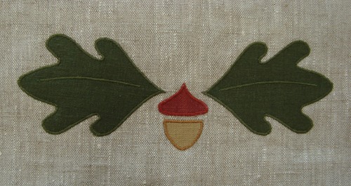 Acorn, Single : Here in loden, antique gold and rust. This design can make a nice composition with the Acorn Medallion, 8 1/2 inches across, $40.00