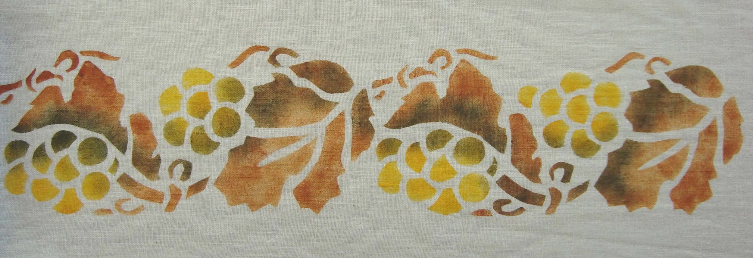 Grape Border. Shown here in gold and whiskey with stippled loden. Also lovely in purple, blue and green. One repeat is 4 1/4" H x 9 1/4" wide. $45.00 per repeat.