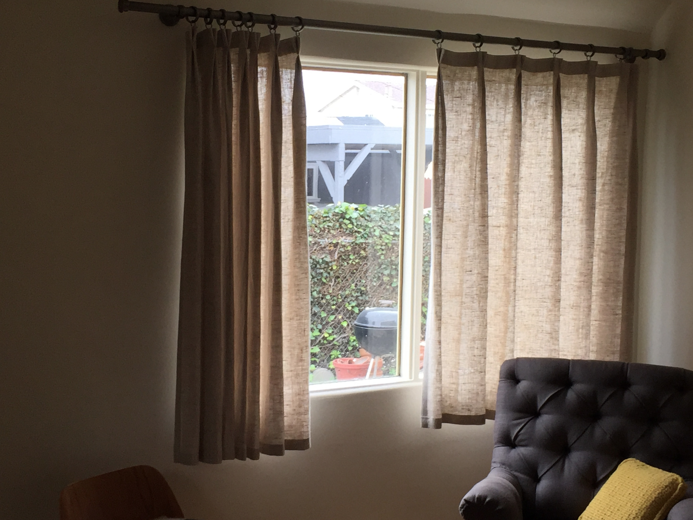 These curtains are made of Peasant Linen - Oatmeal with double pleated top hem.