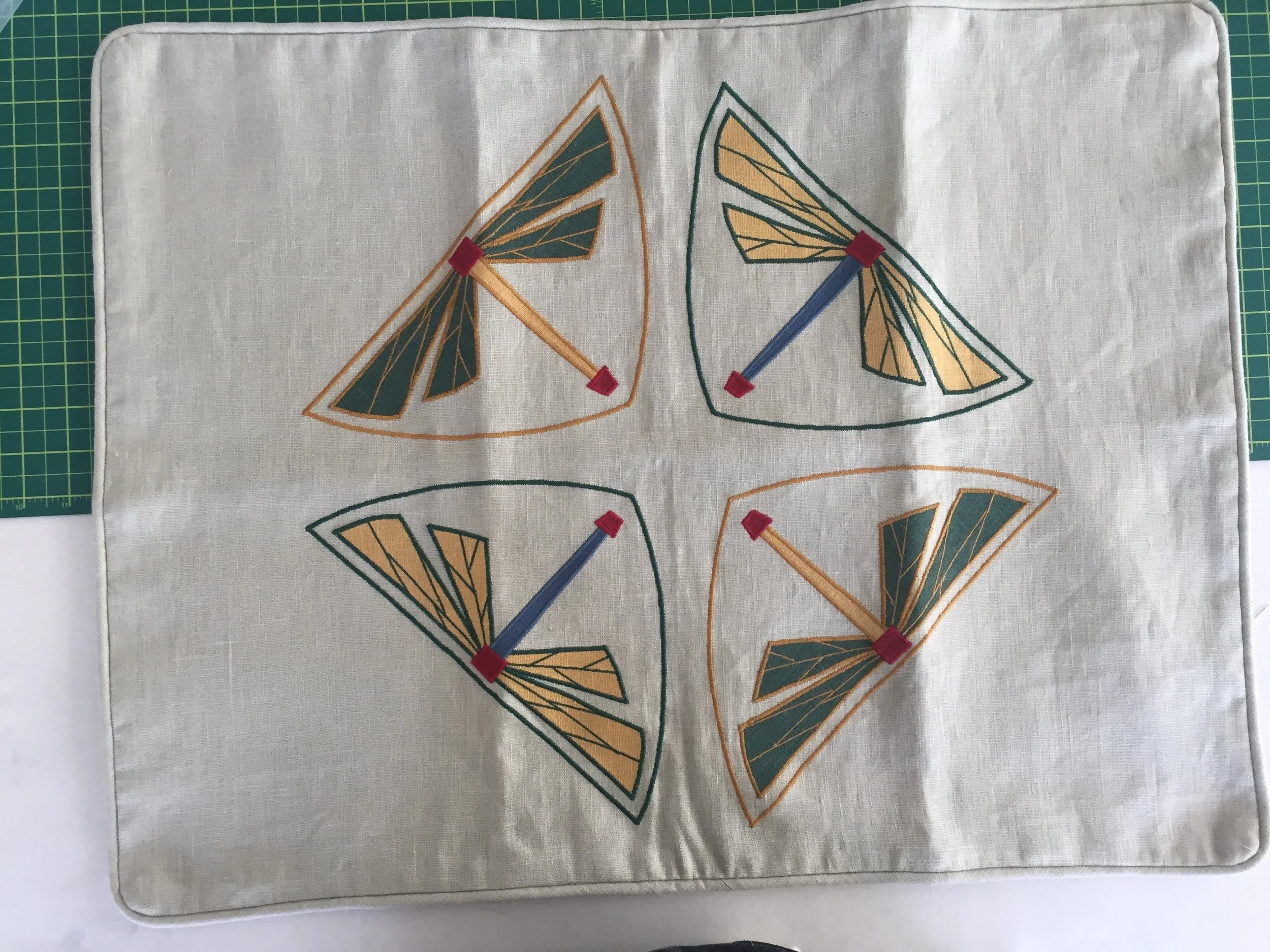 Dragonfly Appliques on a Sham