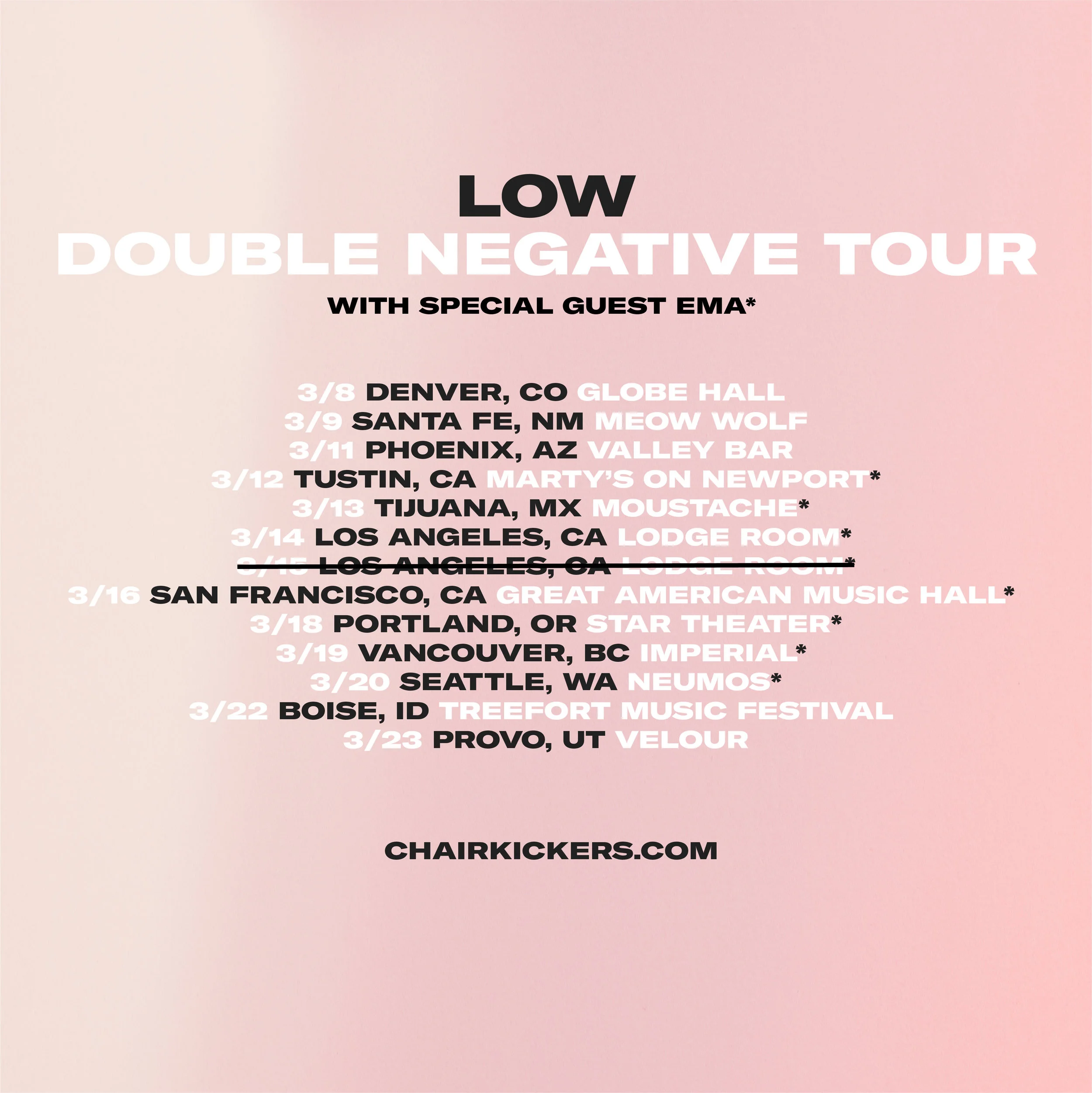 Stoked to be heading out on tour with LOW in March!!! The first LA show already sold out — check here for tix.
