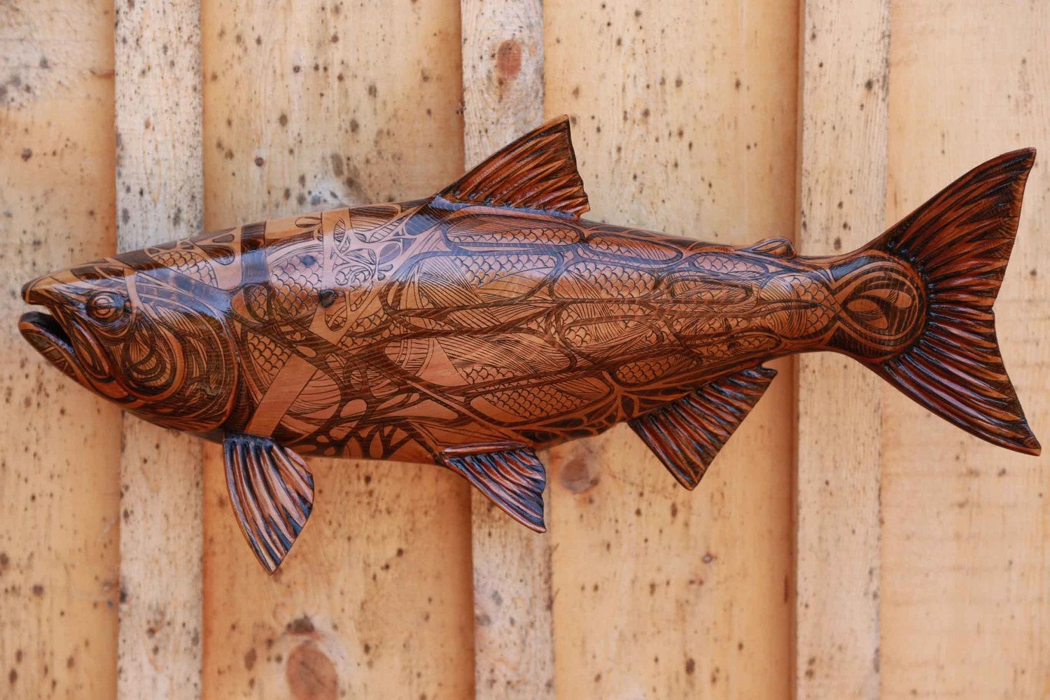 Williams Creek Sockeye #1: Pyrographic Fish Series (Western Red Cedar @24"/ 610mm)