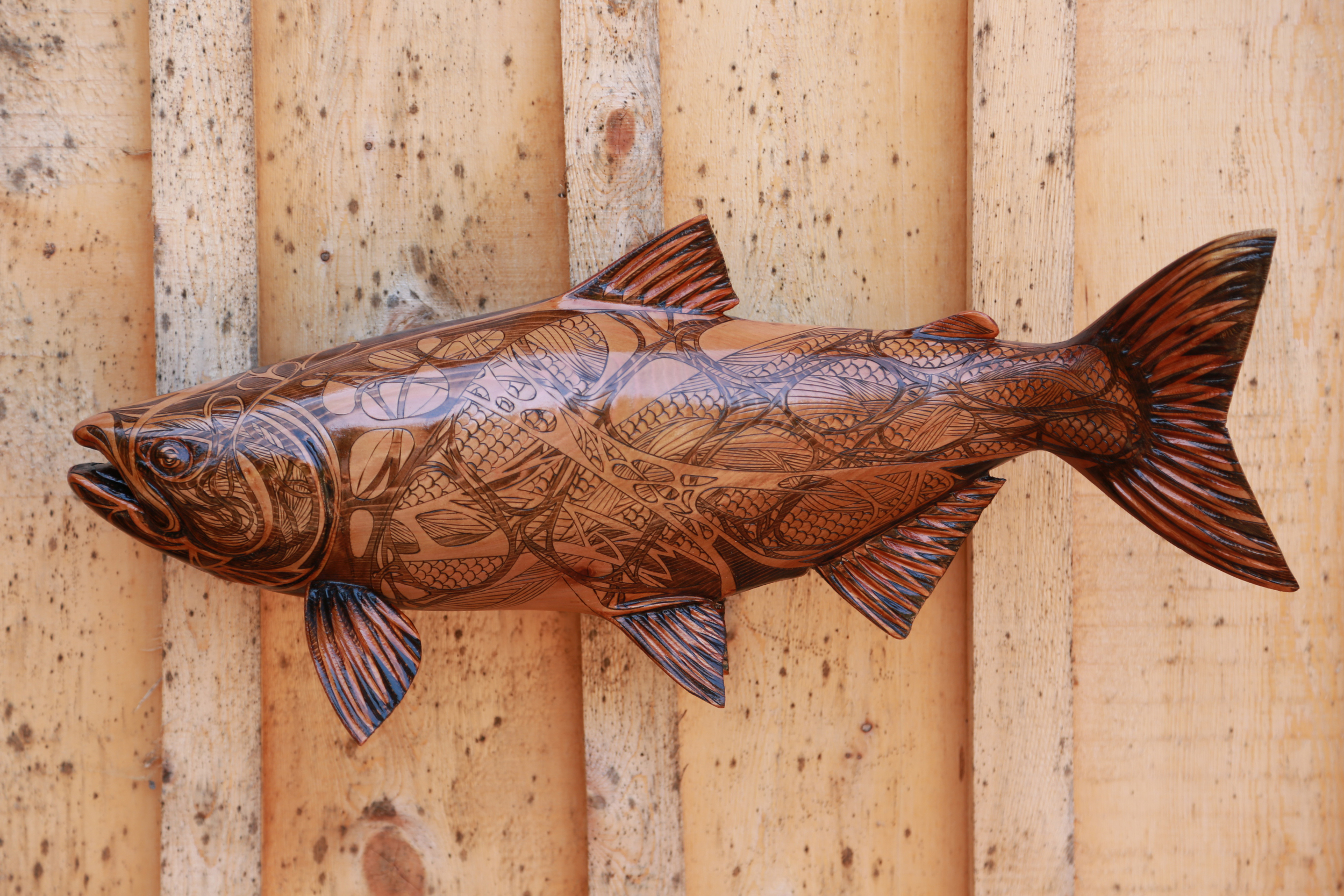 Williams Creek Sockeye #2: Pyrographic Fish Series (Western Red Cedar @24"/ 610mm)