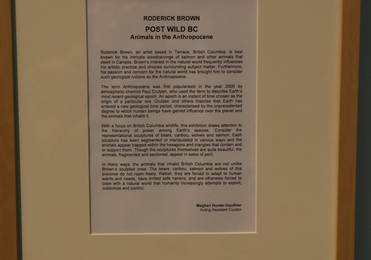Curatorial Statement - Post Wild BC - Meghan Hunter-Gauthier