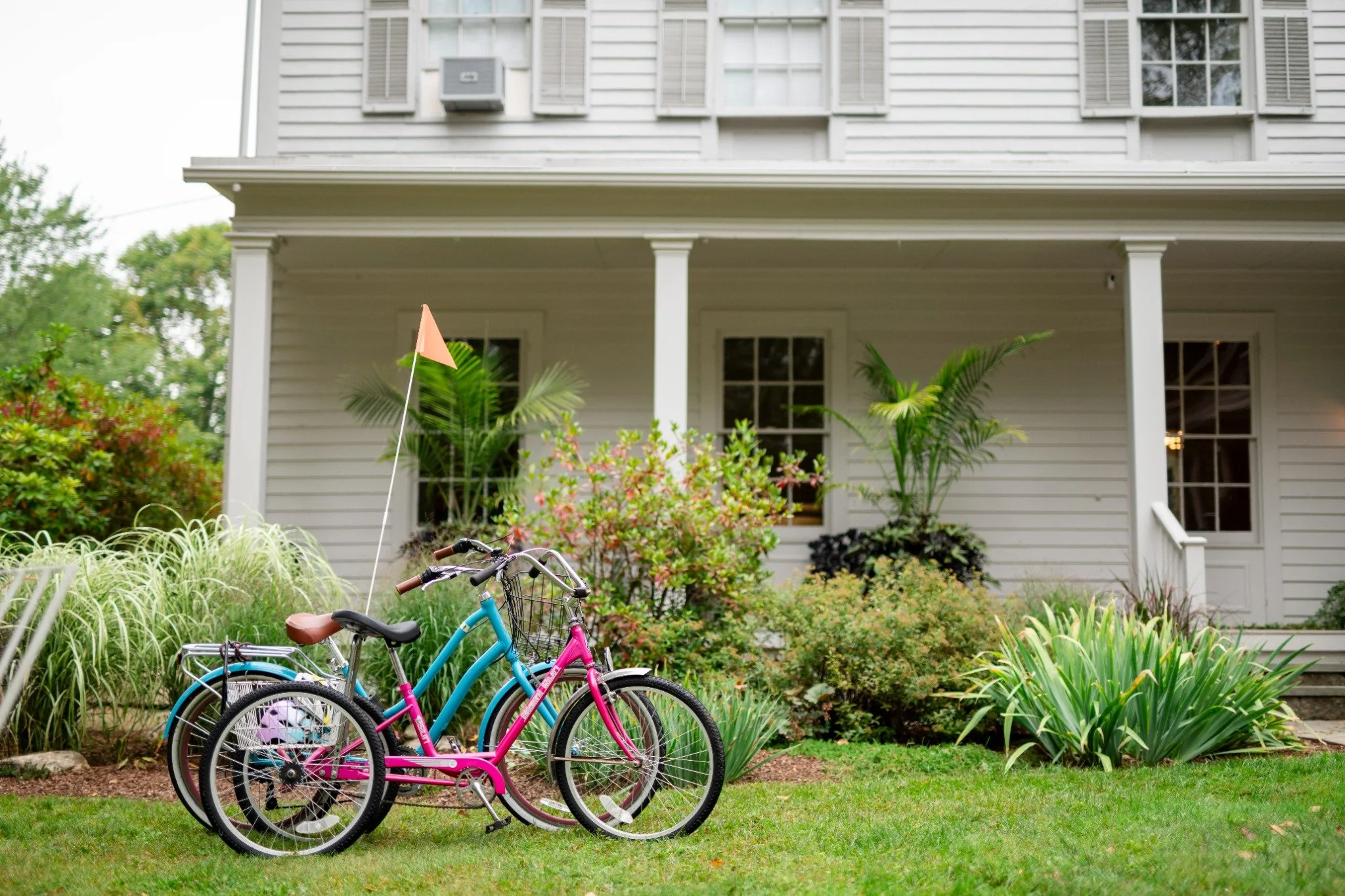 Bicycles outside the porch and garden at ButtonBall Inn