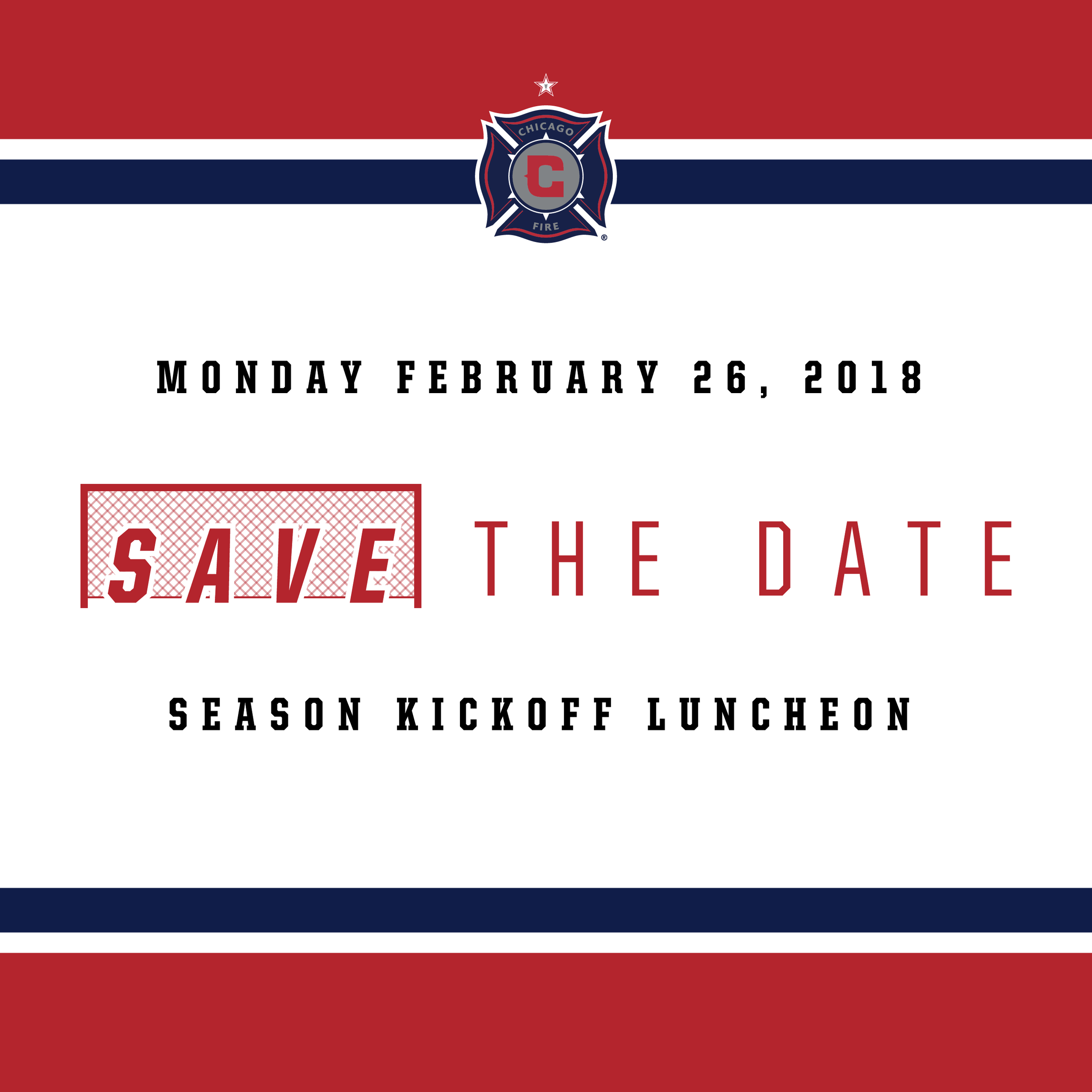 Save The Date text design for the club's annual Season Kickoff Luncheon promotion. 