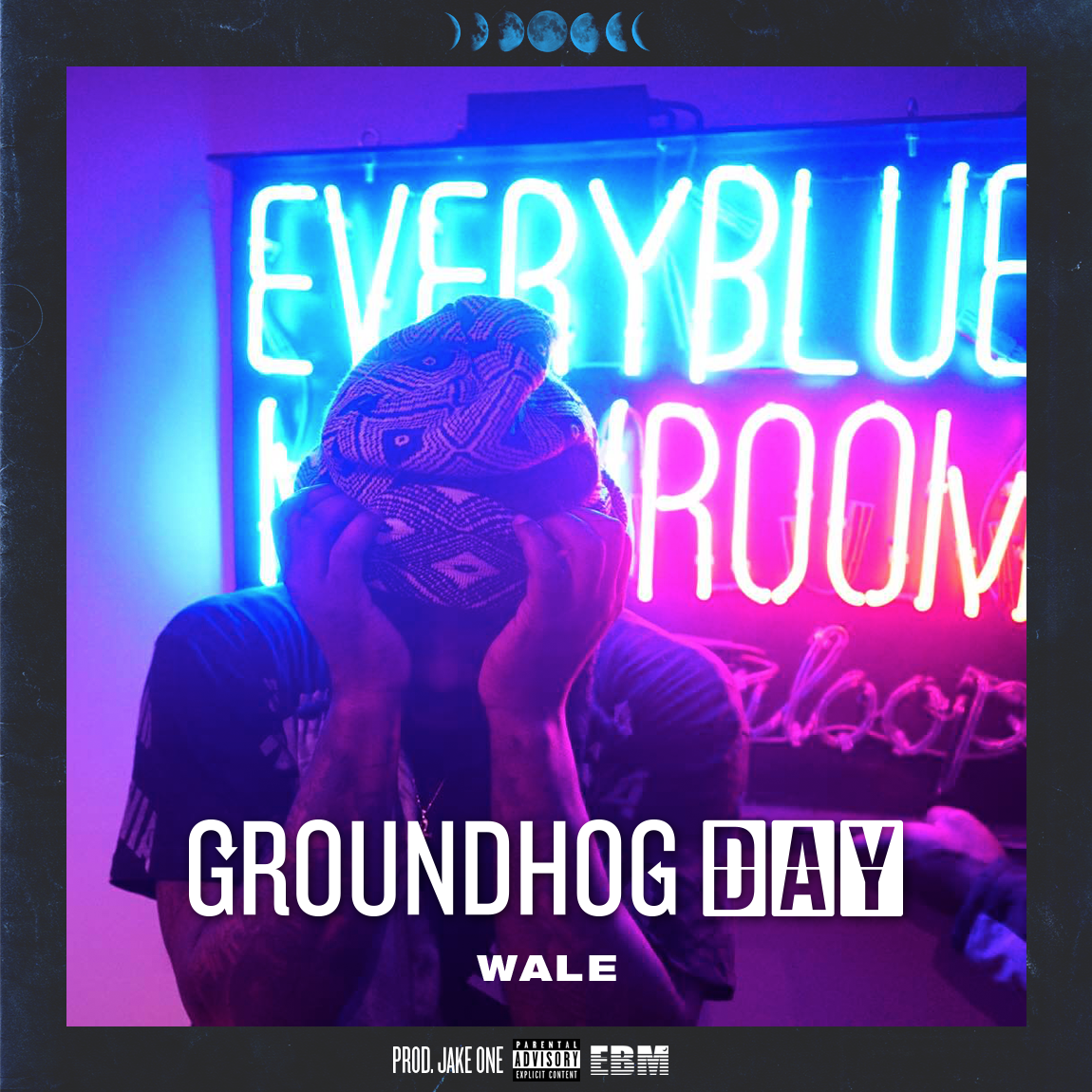Official single cover artwork for Wale's J Cole response track titled Groundhog Day. Cover features custom text to represent repetition.