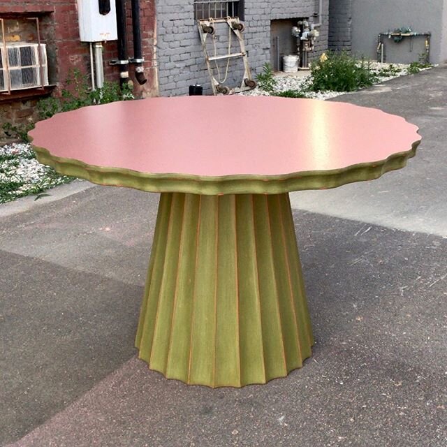 This has been a week long experiment. I&rsquo;ve been obsessed with the concept of a fluted pedestal base and also a dramatic copper surface. I tried combining the two, choosing a green to balance the pink and reds in the copper. I love the shape, no