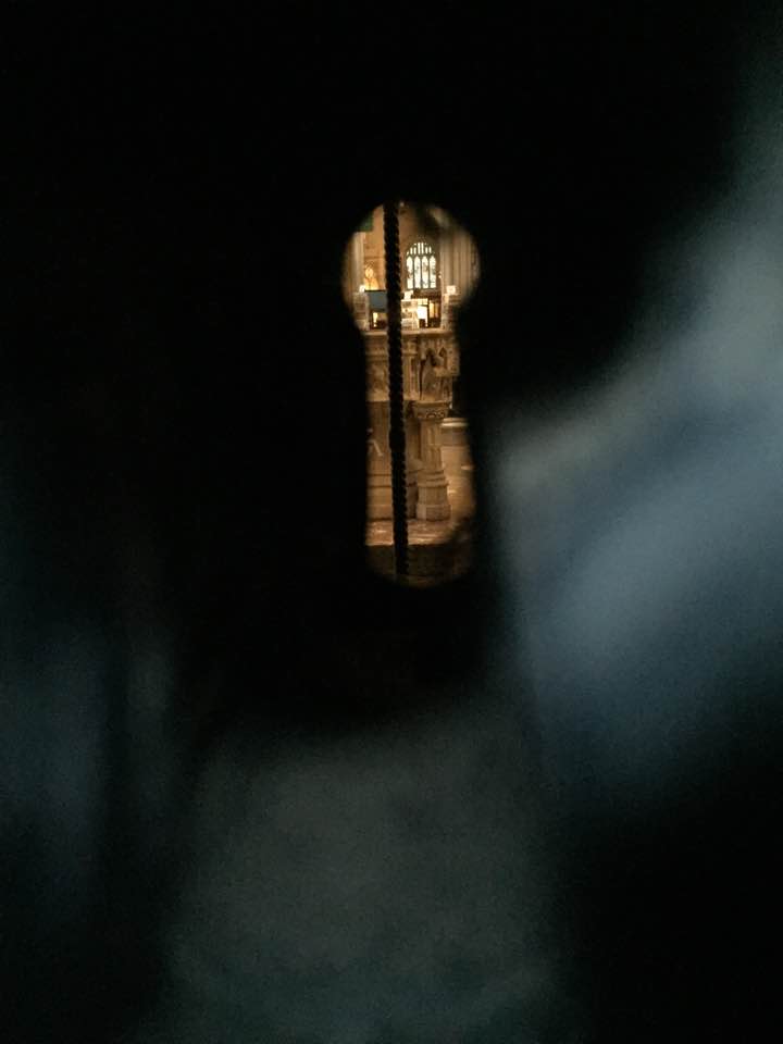 Through the night keyhole at Bath abbey