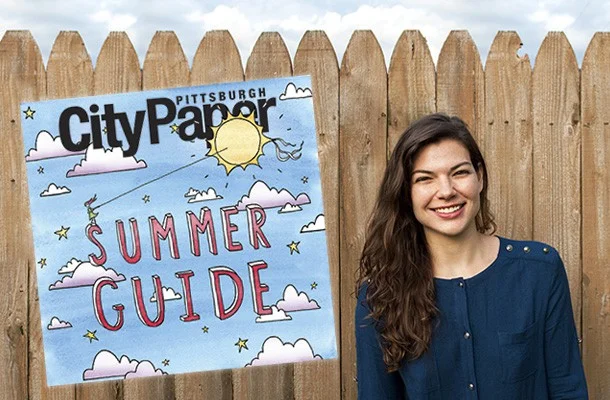 Pittsburgh artist Emily Traynor with her Summer Guide cover illustration. Photo courtesy of Peter Morsillo.