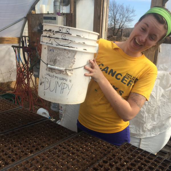Welcome Kelsie and her assistant, Dumpy the bucket!