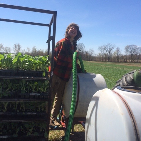  Dana filling the water tank on the transplanter to get the plants off to a good start 