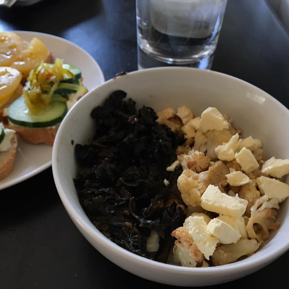  Member Chef Anna's cooked beet greens and kale with roasted cauliflower, lemon juice, and feta. &nbsp; 