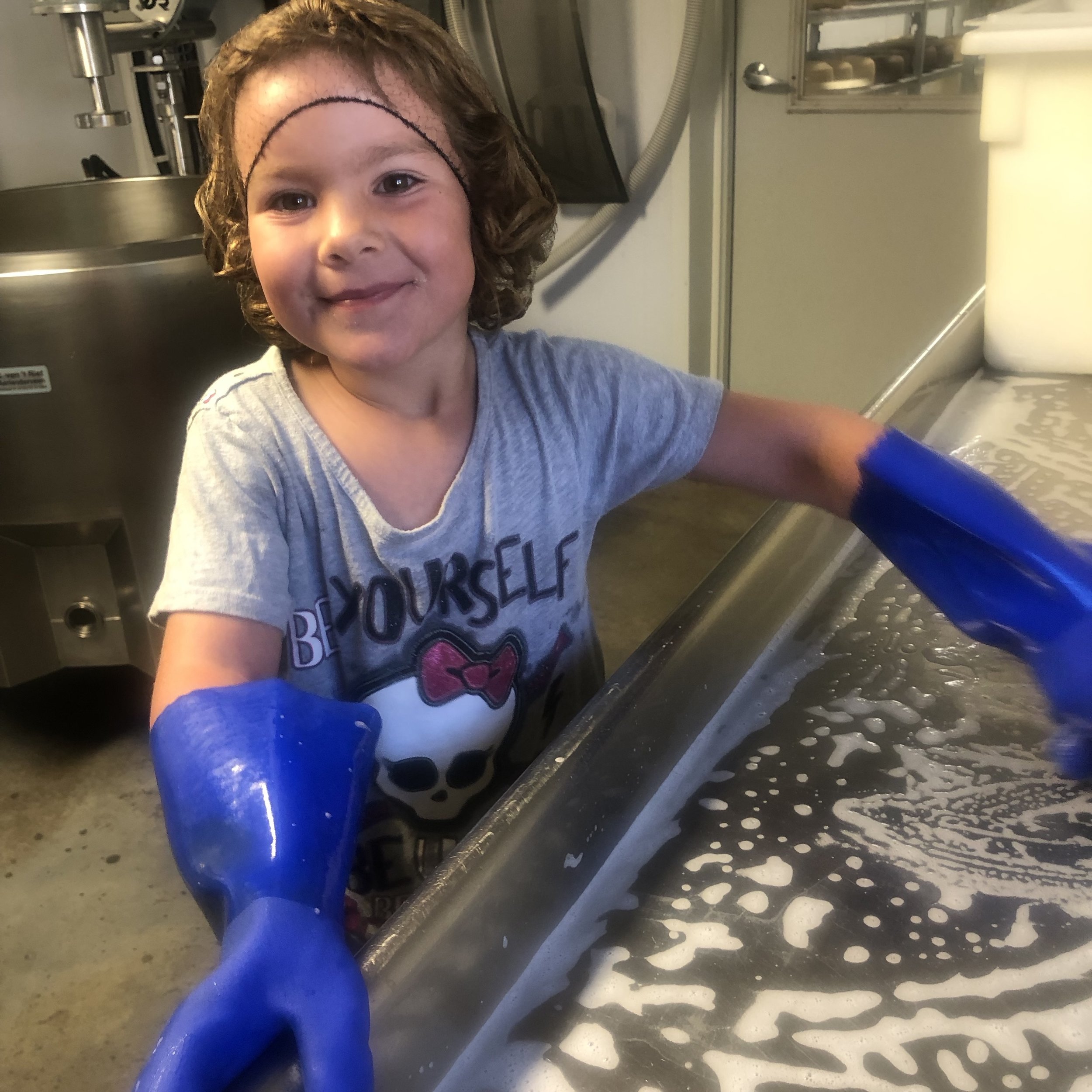  Sadie scrubbing in the cheese room!   