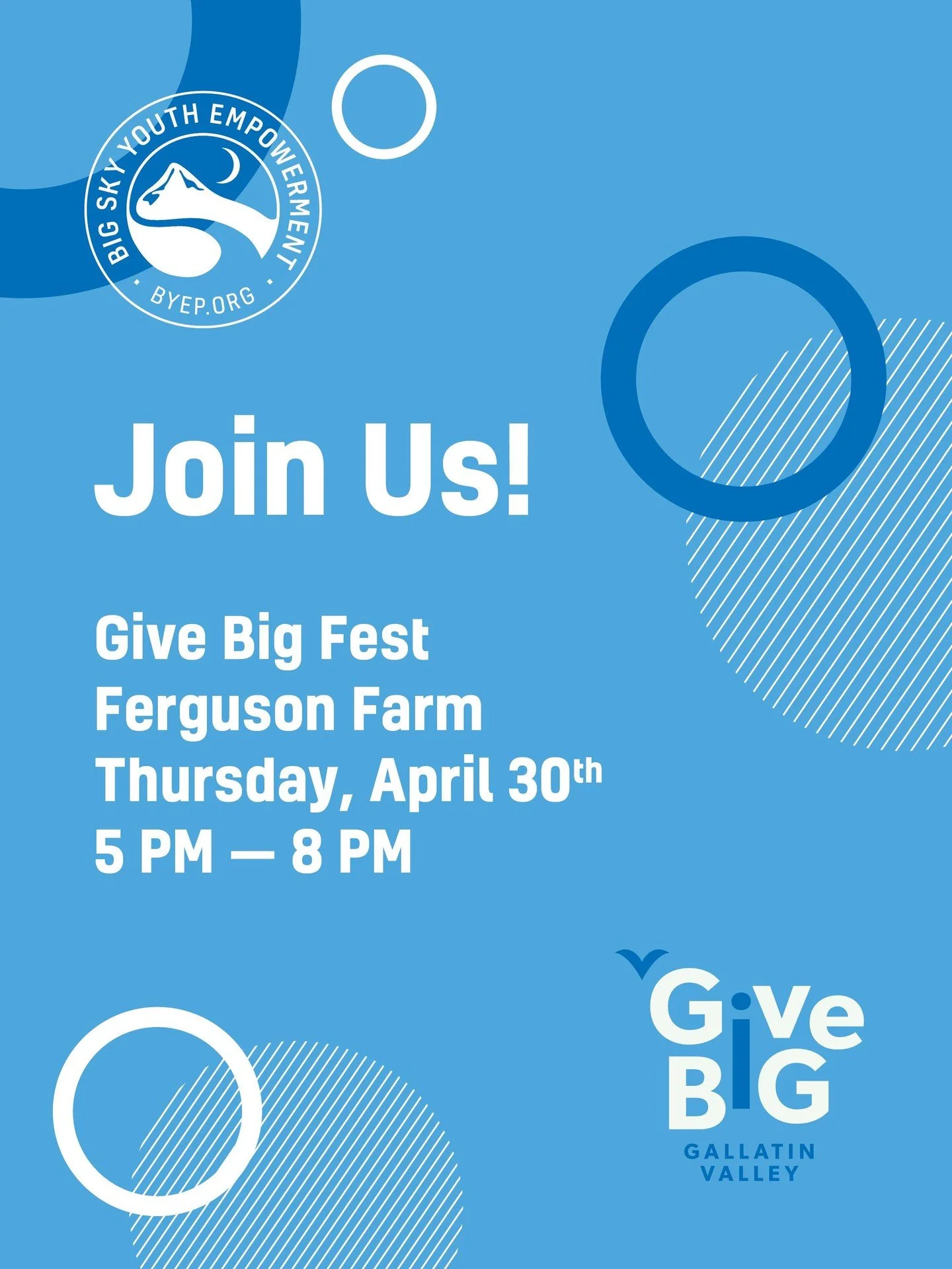 Join us at this year's Give Big Fest!

💙 Support BYEP
📆 Thursday, April 30th
📍 Ferguson Farm
⏰ 5 PM - 8 PM