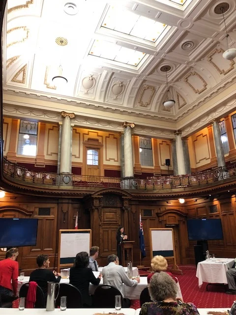 Dianne Turner, Director of Office For Seniors at the Age Friendly Forum 2018. This beautiful room was the original Parliament debating Chamber