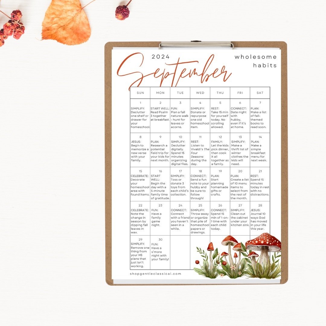 Fun Freebie! Cultivate intention in all areas of your life this season. 

This sweet, one-page calendar will provide a spark of inspiration to your home, faith, homeschool, and family this month! 

Comment HABITS and it's all yours!