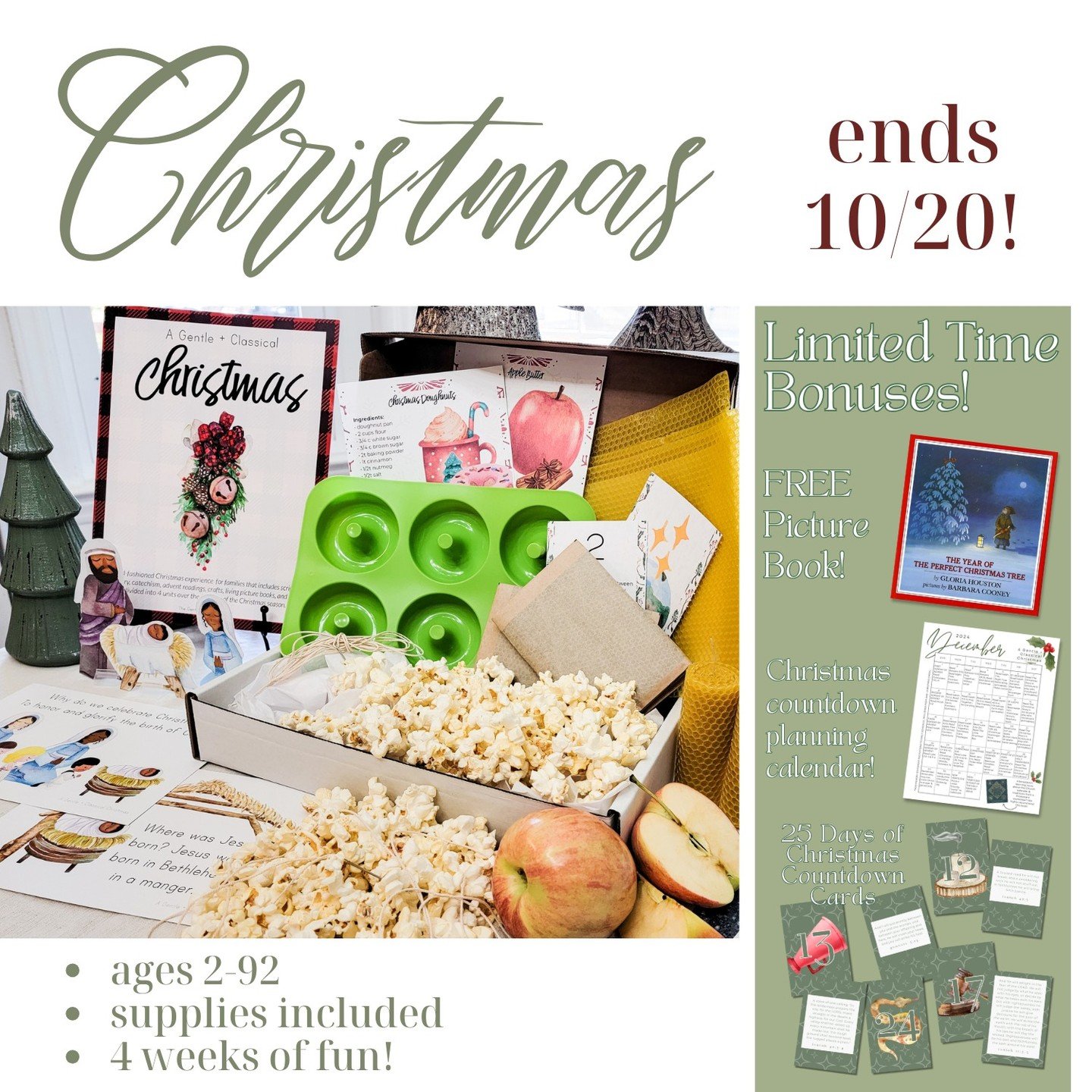 Open-and-go Christmas fun &amp; traditions for the whole family! 

The annual sale on A Gentle + Classical Christmas (and its related supply kit) ends this Sunday! This year, we are offering fun bonuses! Everyone who orders the supply kit will receiv