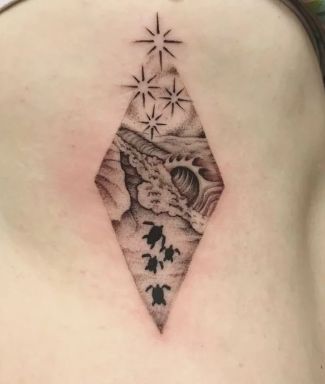 west_realistic_nature_scenic_ocean_animal_seaturtle_starts_fineline_shapes_diamond_blackandgrey_rabblerousertattoo_losangeles.jpg