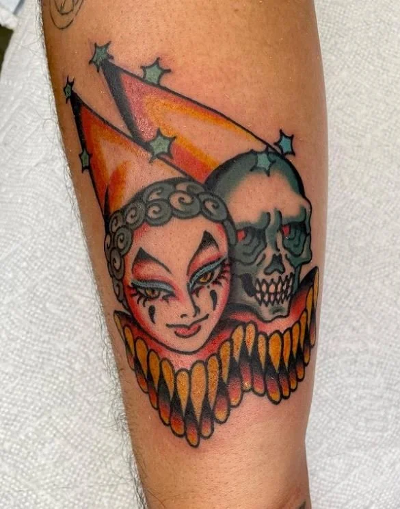 leslie_color_colorful_cute_creepy_clown_skull_stars_arm_rabblerousertattoo_losangeles.jpg