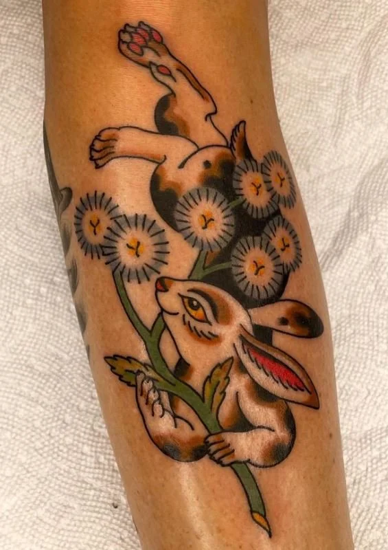 young rabbit hare flower branch bunny.JPG