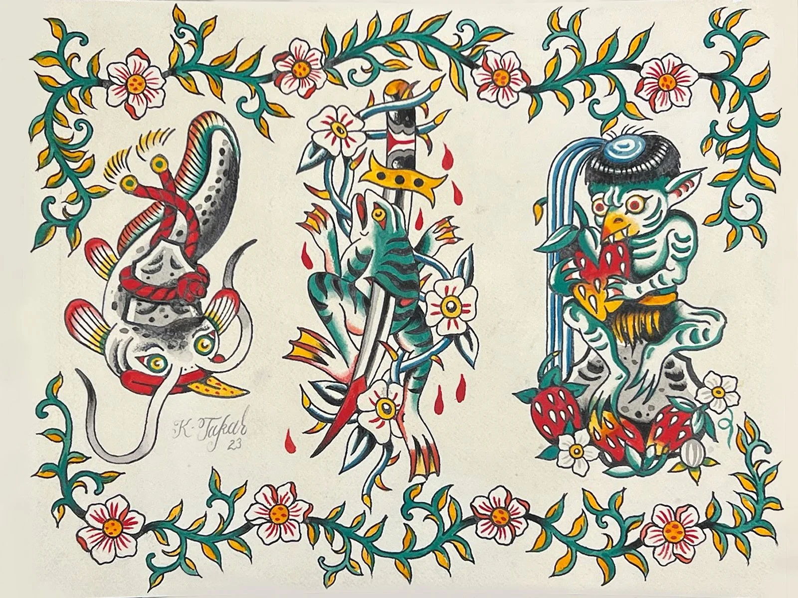 takar frog knife blood yokai demon vine catfish thorns strawberry kappa flower.jpg