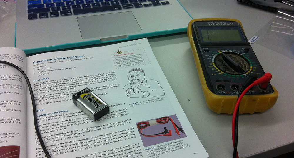 Experiment one: putting a 9V battery on your tongue.