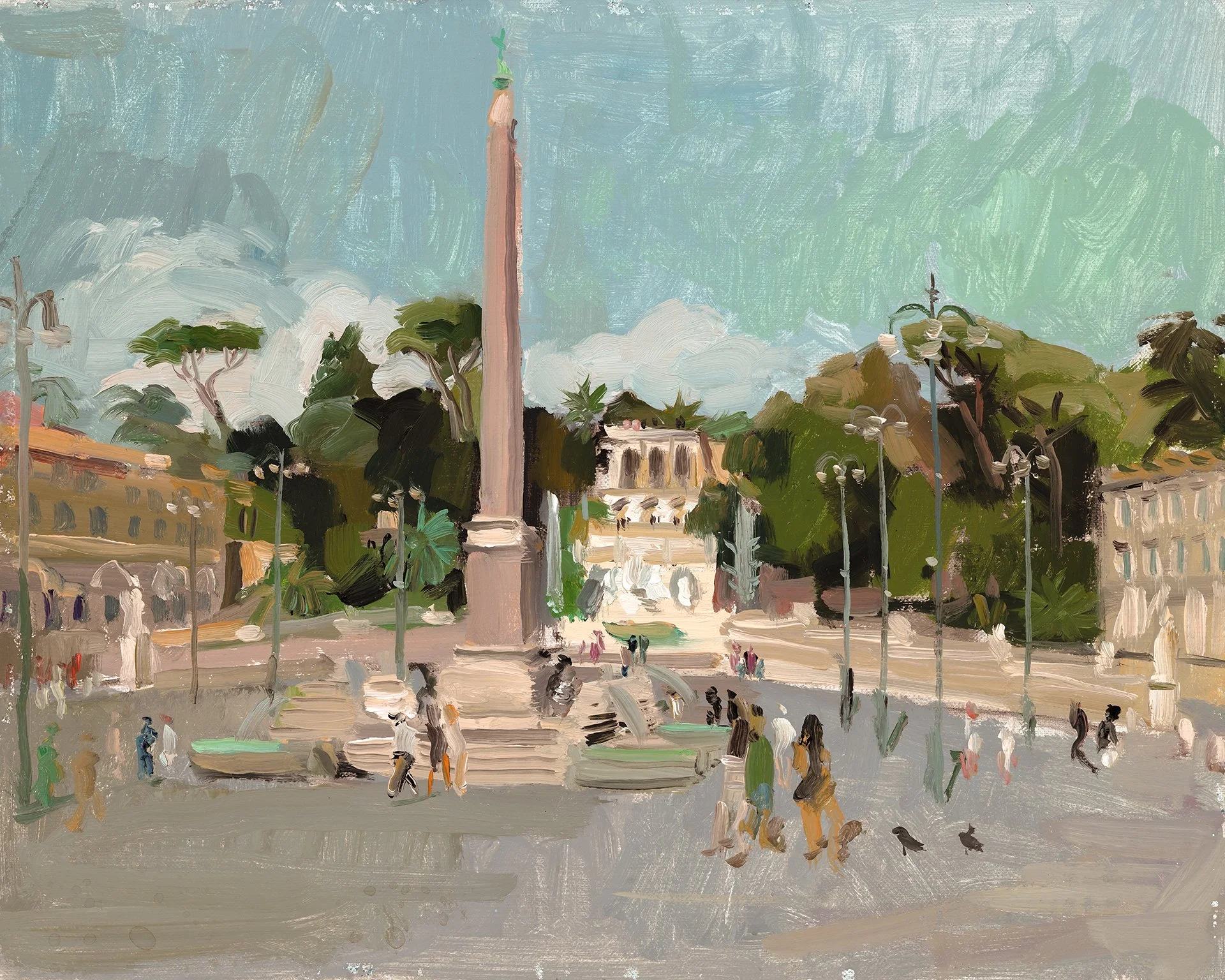 Piazza del Popolo, Afternoon, 8"x10", Oil on Linen, $1100