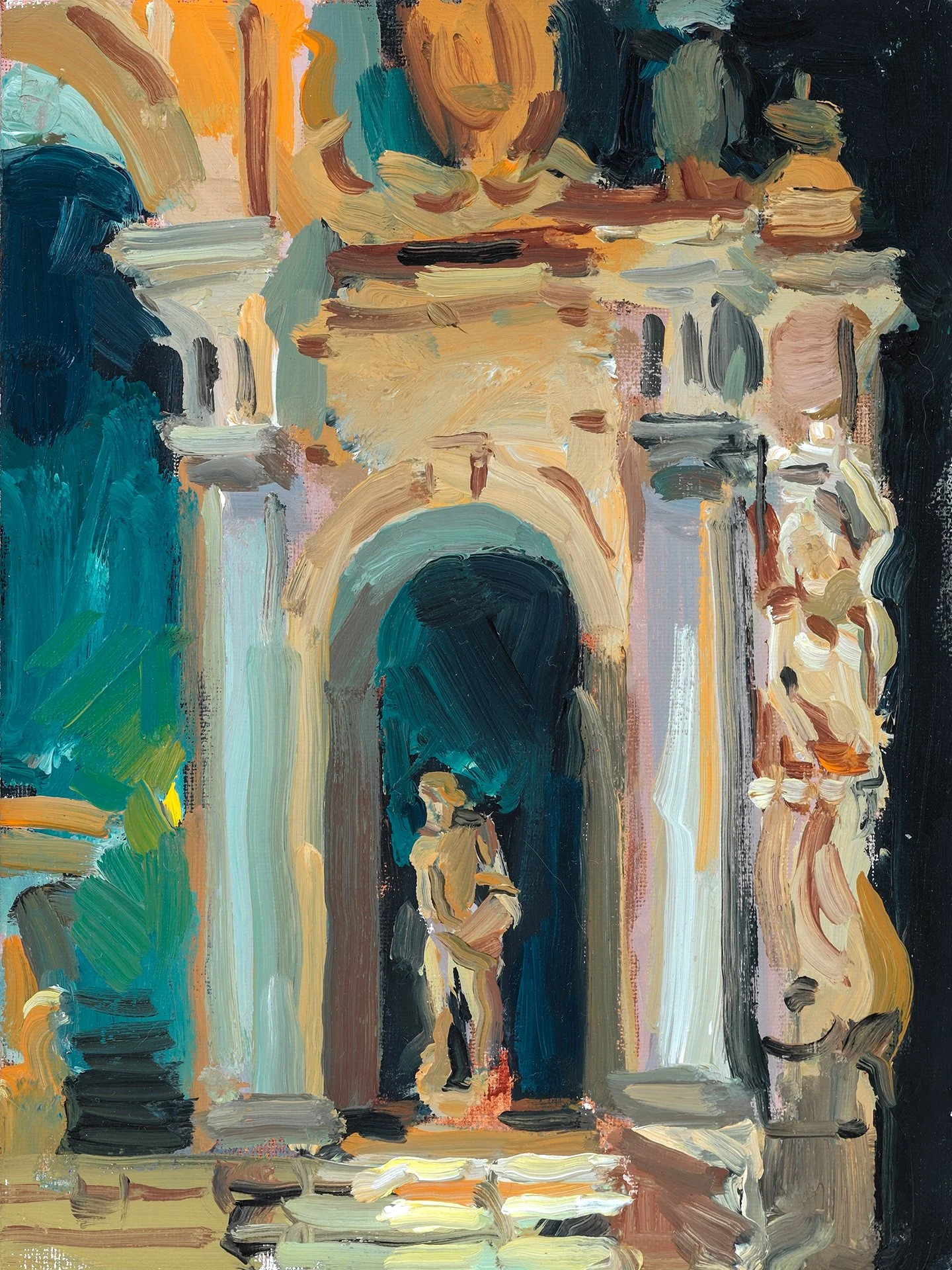Right Side of Fontana del Gigante, Naples, 15x20cm (5.91"x7.87"), Oil on Canvas Panel, $700