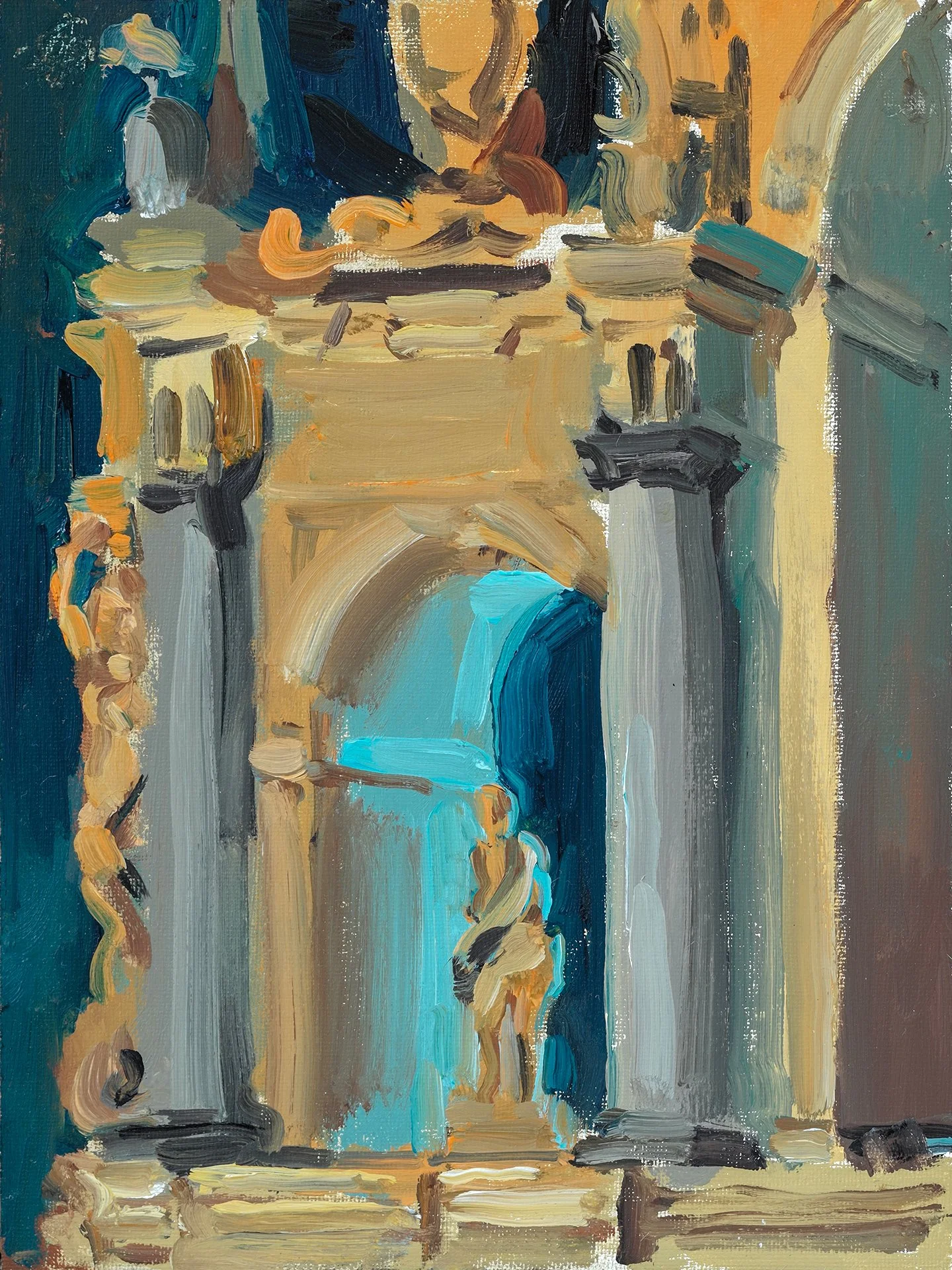 Left Side of Fontana del Gigante, Naples, 15x20cm (5.91"x7.87"), Oil on Canvas Panel, $700