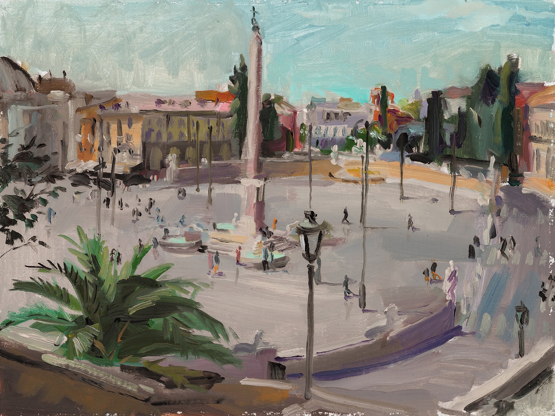 Piazza del Popolo, Morning, 9"x12", Oil on Linen, $1400