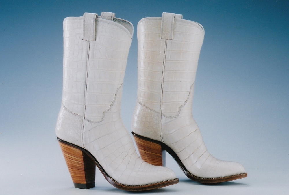 White Leather High Heeled Western Boot