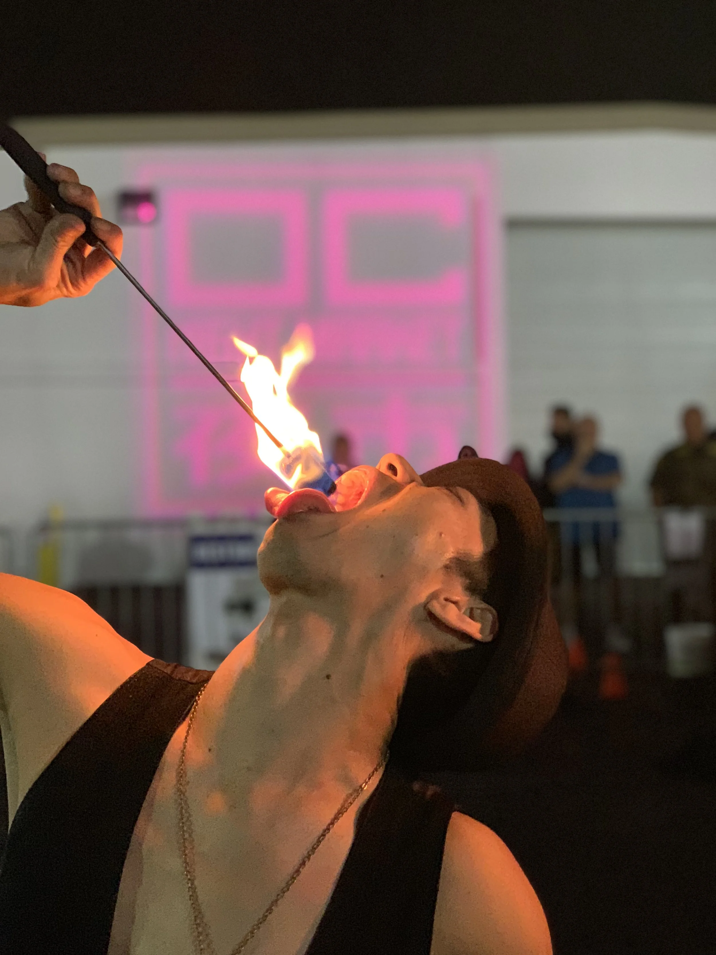 Swallowing fire at OC Night Market. Staff photo by @annikayip .