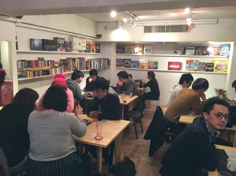 A view from the bar side. The owner is sitting in the bottom right.