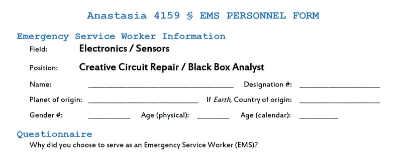 The top of an EMS personnel form.