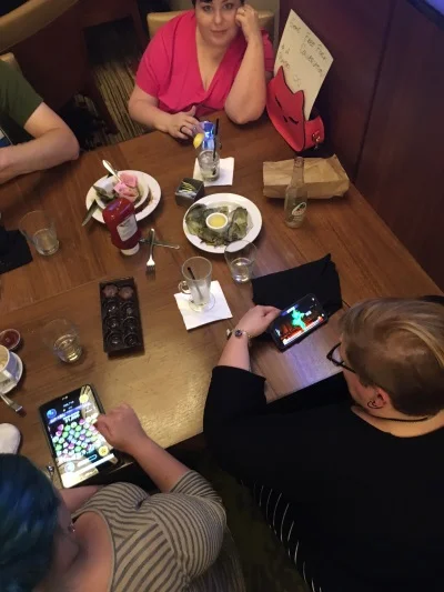 Gamers spotted in their natural habitat, with their strange modes of communication. I'm at home.