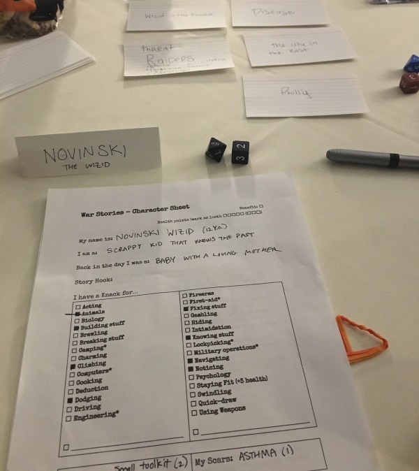 The War Stories character sheet