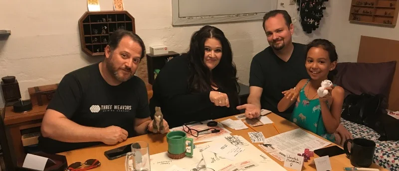 Jason, Gina, Morgan, Nova; survivors all. Those are tiny Lego rabbit avatars they're holding.