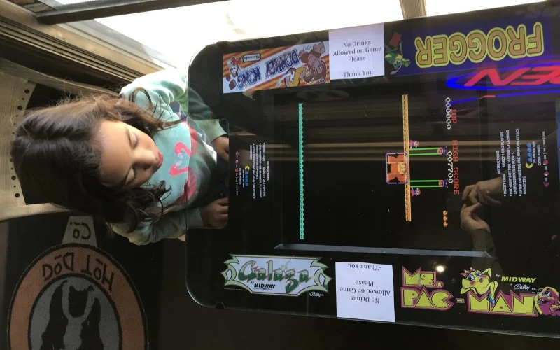 Hitting the arcade! She played lots of Donkey Kong Junior and Donkey Kong. I showed her 1942, 1943, and a spattering of others...