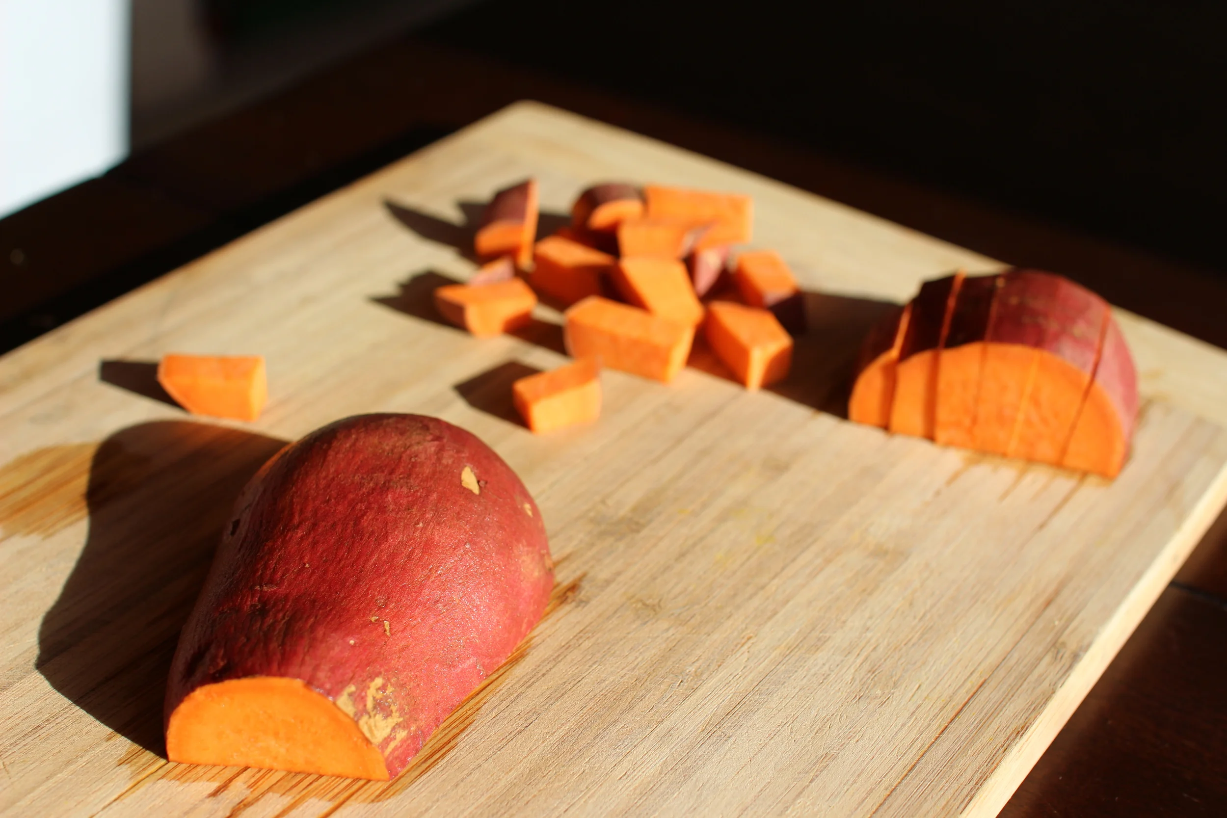 Chopping the sweet potatoes