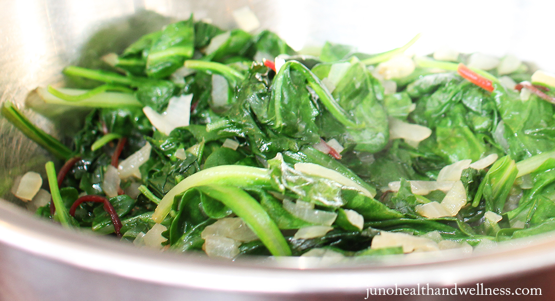 Espinaca y kale cocinadas.