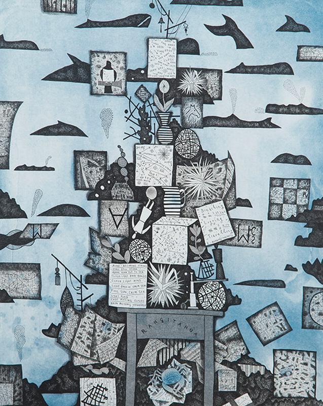Gregory O’Brien Raoul Island Whale Survey with shipping containers, Astrolabe Reef 2012-13 - Represented by Bowen Galleries, Wellington NZ